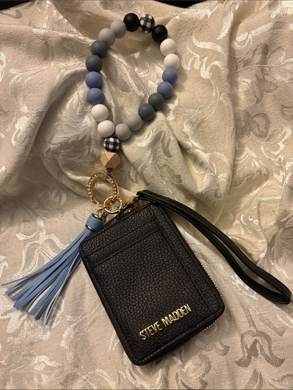 NWOT Steve Madden Black Card Wallet & Handmade Blue Silicone Wristlet Set
